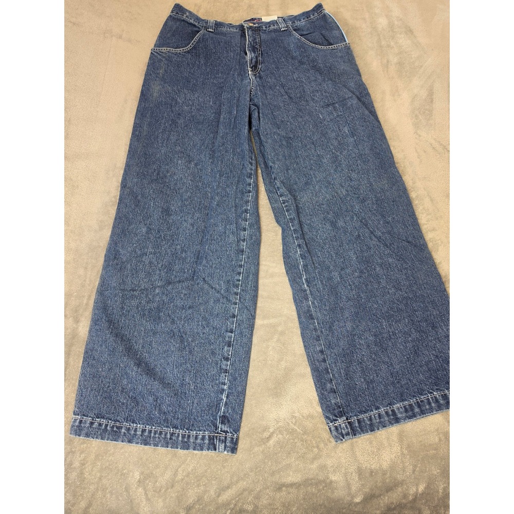 Vintage JNCO Jeans Crown 85 Wide Leg Reflective Stripe Denim Blue 38x32